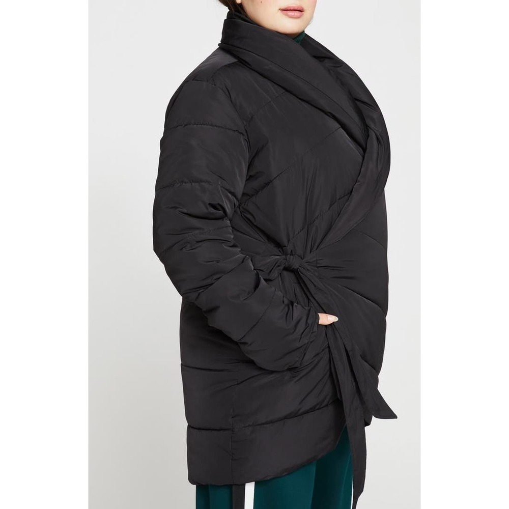 Universal Standard Kanda 2 Wrap Puffer Coat Women's Black Tie Jacket 2XS(US 6-8)